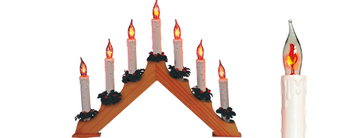 Svietnik pyramída, drevo, 7 žiaroviek tvaru plameňa sviečky, 230V KAD 07